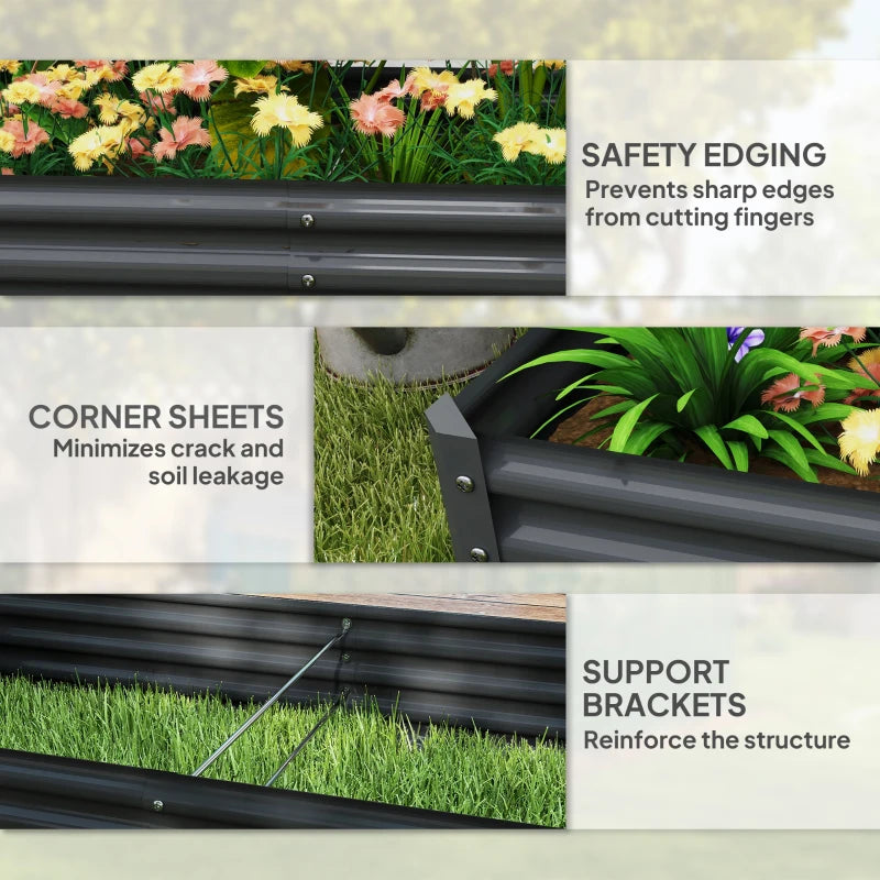 6 x 3 x 1ft Galvanized Raised Garden Bed, Reinforced Outdoor Planter Box with Open Bottom, Dark Grey