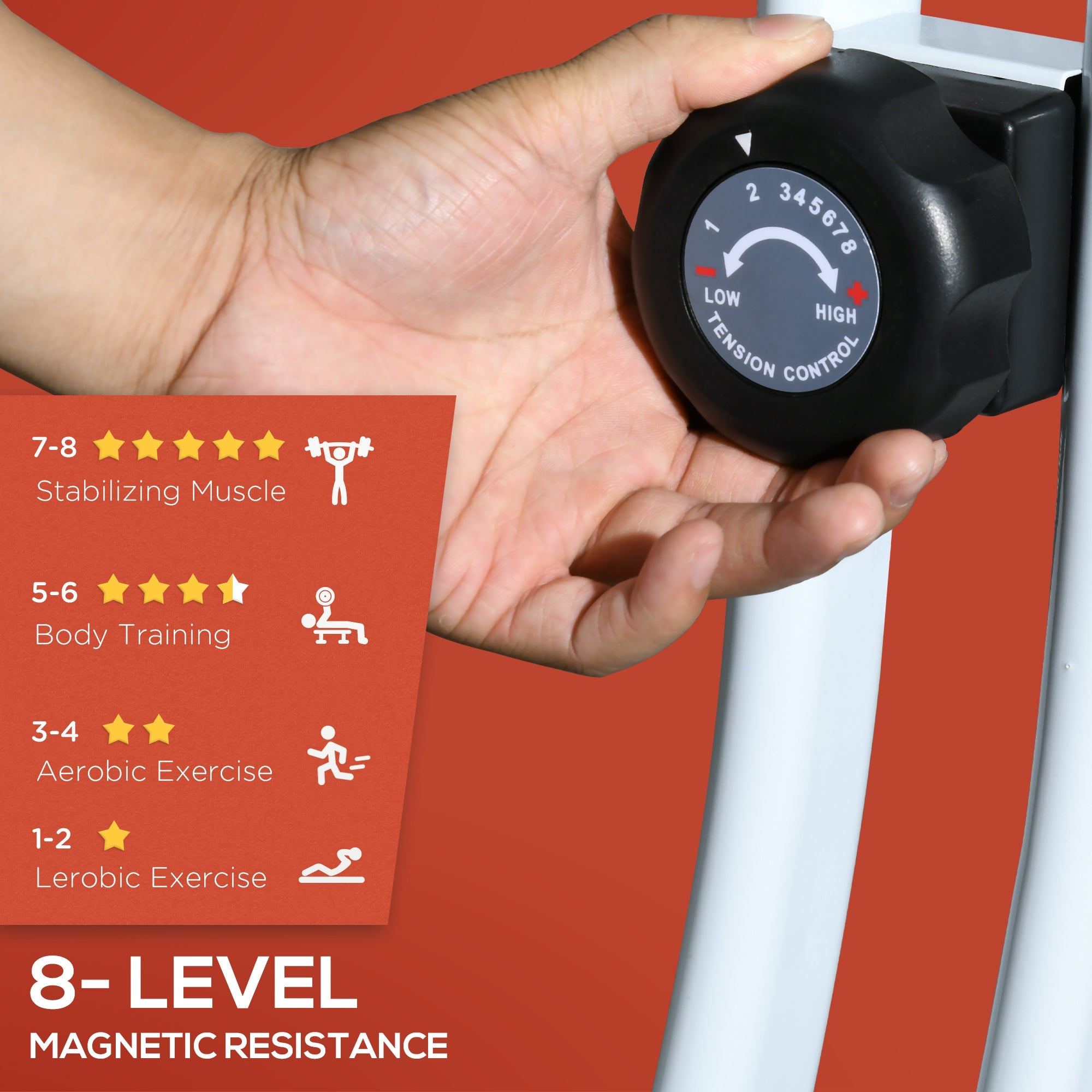 Soozier Foldable & Quiet Exercise Bike with 8-Level Magnetic Resistance, Pulse Sensor, Wheels and LCD Monitor, Red 