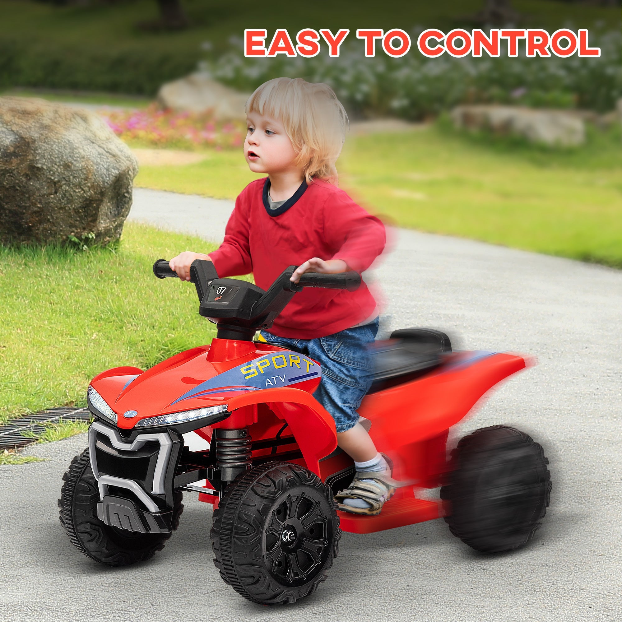 Qaba Kids ATV, 6V Battery Powered Electric Vehicle with Headlights, Forward/Reverse Switch for 18-36 Months, Red 