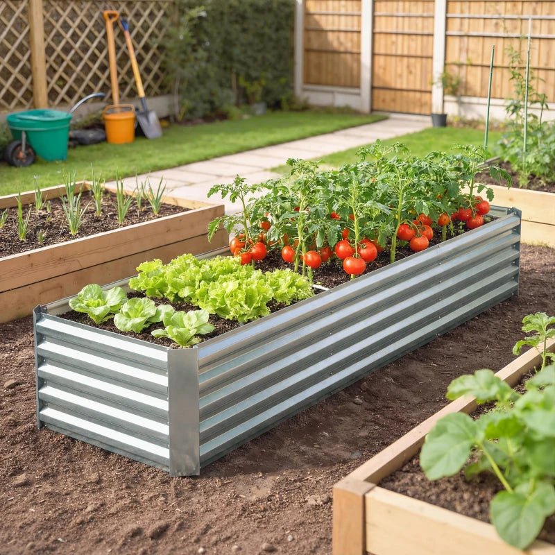 8 x 2.6 x 1.5ft Galvanized Raised Garden Bed, Reinforced Outdoor Planter Box with Open Bottom, Silver