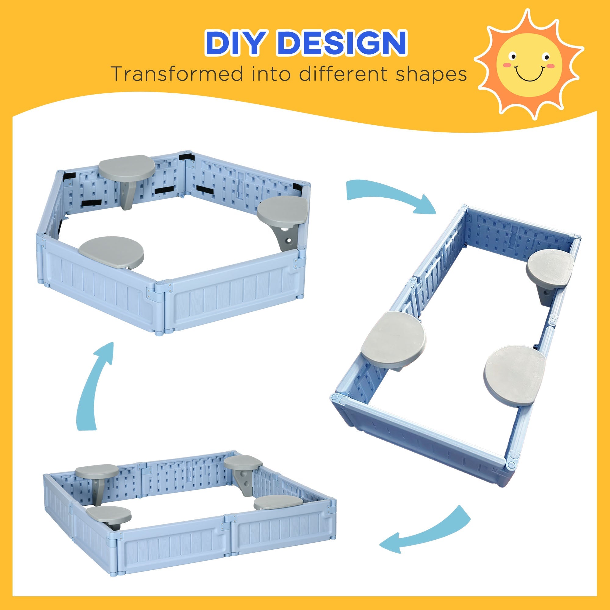 Outsunny Childrens Sandbox with Canopy Light Blue Outdoor Play Area with Bottom Liner for Sun Protection 