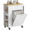 Rolling Kitchen Island with Trash Can Storage, Kitchen Island on Wheels with Spice & Rack, Drawer for Kitchen, White