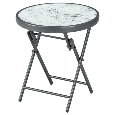 Outsunny 18" Outdoor Round Folding Table, Garden Side Table with Tempered Glass Top for Camping, Party, Weddings, White 