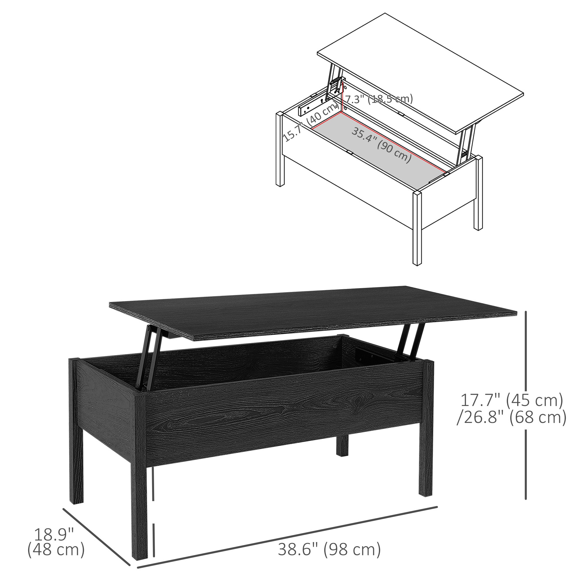 HOMCOM Black 39" Modern Lift Top Coffee Table: Center Table with Hidden Storage Compartment for Living Room 