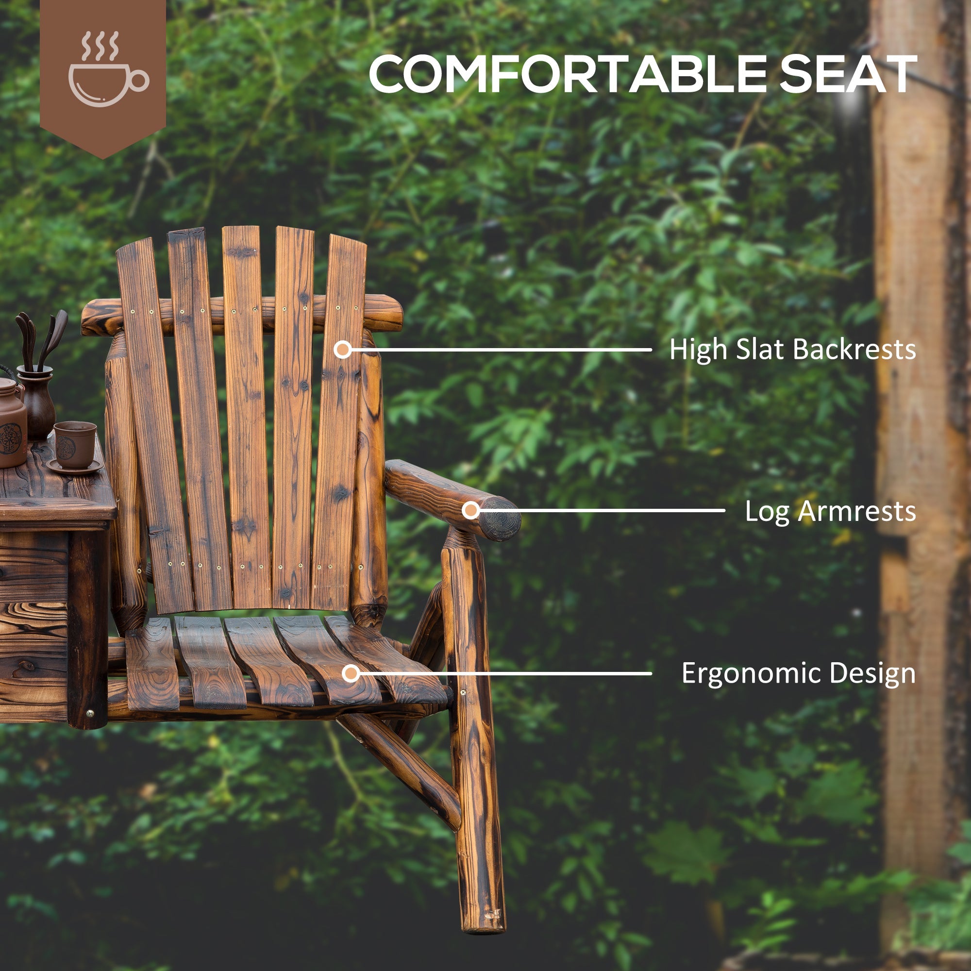 Outsunny 64" Wooden Adirondack Double Garden Bench 2-Seater Loveseat with Ice Bucket Rustic Brown for Patio Yard 