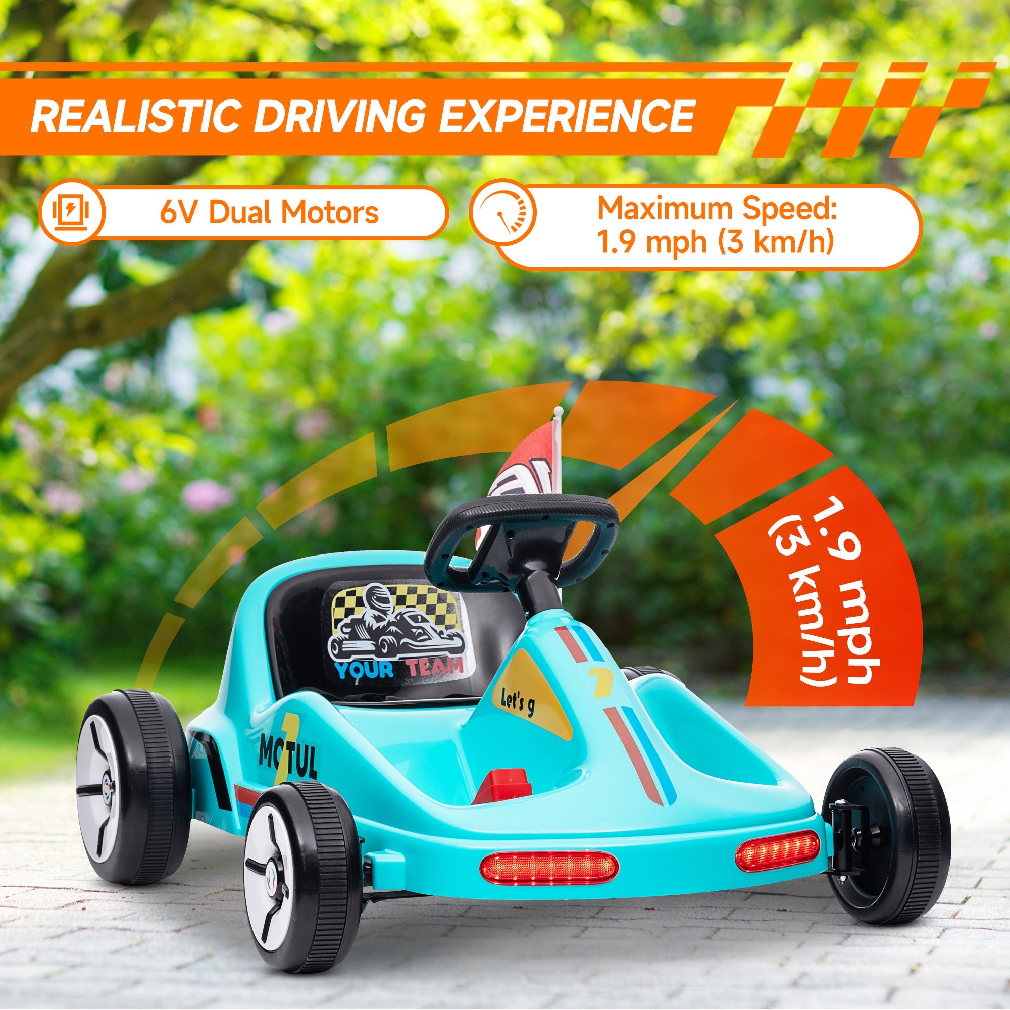 Qaba 6V Electric Go Kart for Aged 3-5 Kids with Music, Light, Horn, Blue 