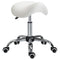 HOMCOM Cream White Rolling Salon Stool: Adjustable Hydraulic Swivel Saddle Chair, PU Leather Spa Beauty Seat