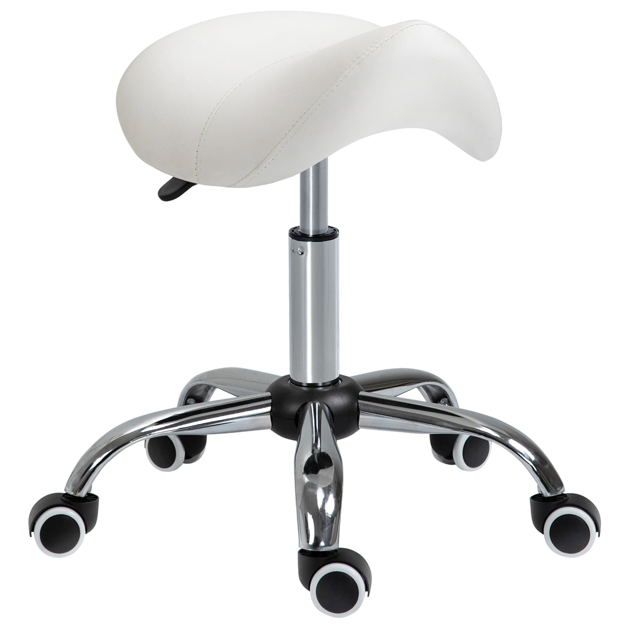 HOMCOM Cream White Rolling Salon Stool: Adjustable Hydraulic Swivel Saddle Chair, PU Leather Spa Beauty Seat 