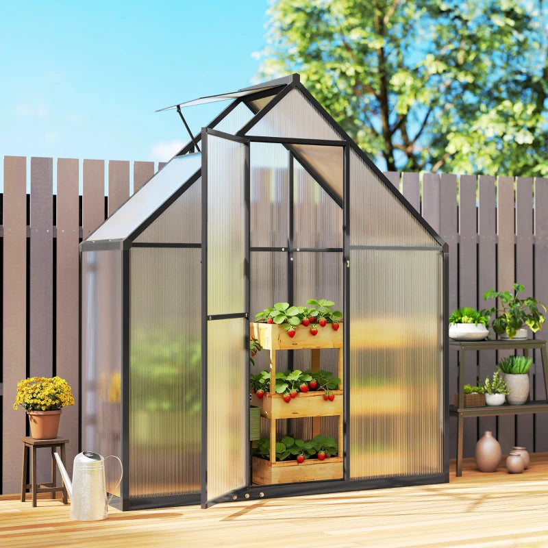 Polycarbonate Greenhouse Walk-in Greenhouse with Swing Door and Adjustable Window, 5.5 x 2ft, Black