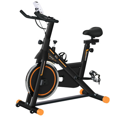 Soozier Upright Stationary Exercise Bike, Cardio Workout Training Bicycle w/ Adjustable Resistance LCD Monitor, Orange 