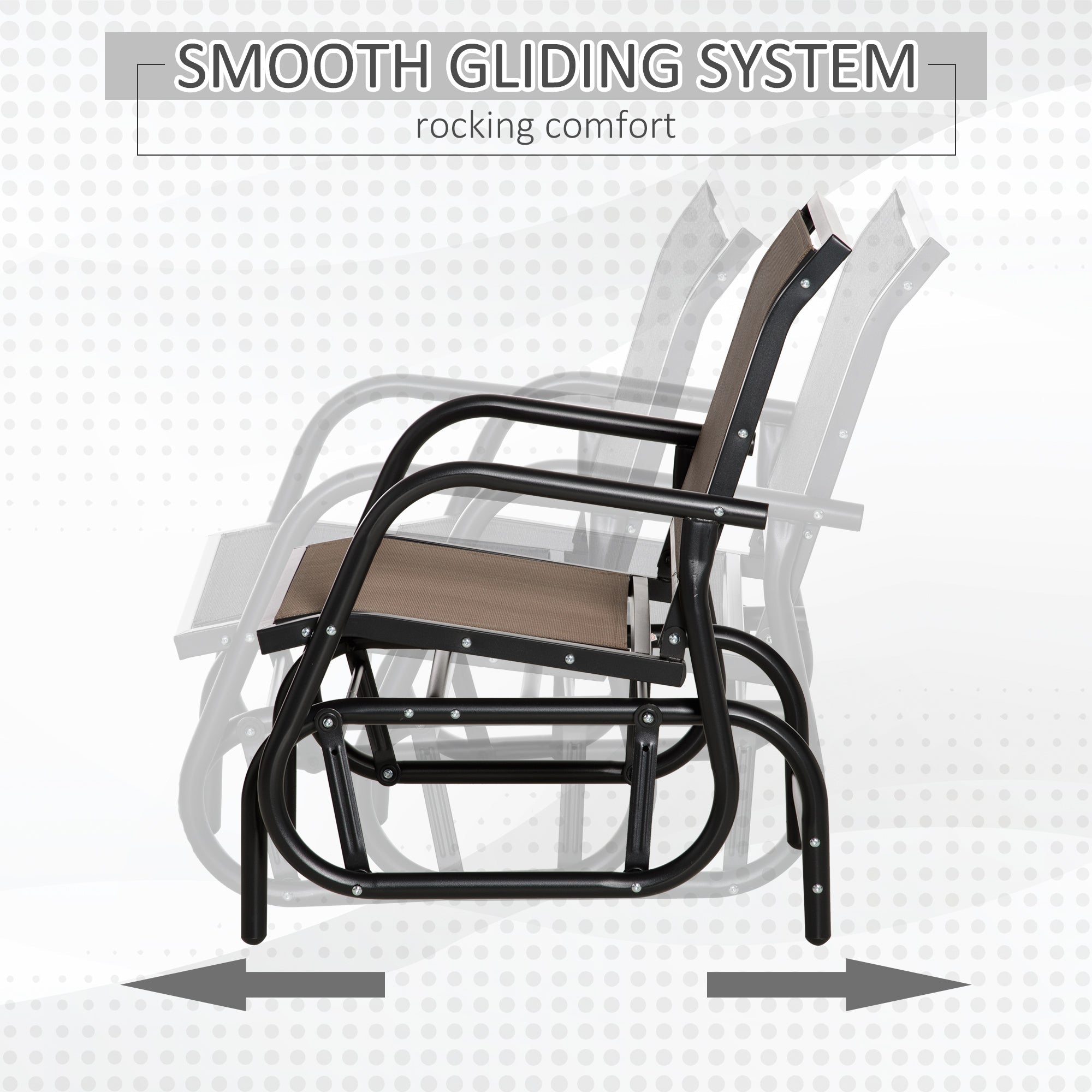 Outsunny Breezy Glider: Steel Frame Outdoor Swing Chair with Breathable Mesh Seat, Backrest, and Curved Rocking Arms, Brown 