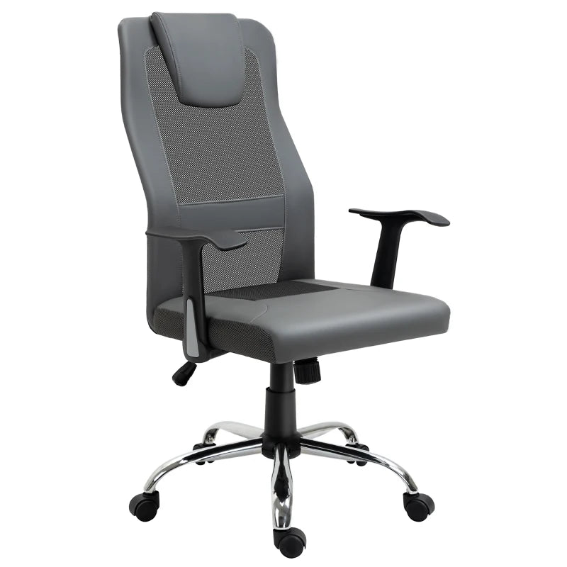 Office Chair High Back Mesh Ergonomic Computer Desk Seat Thick Padded Headrest with Armrest Office Grey