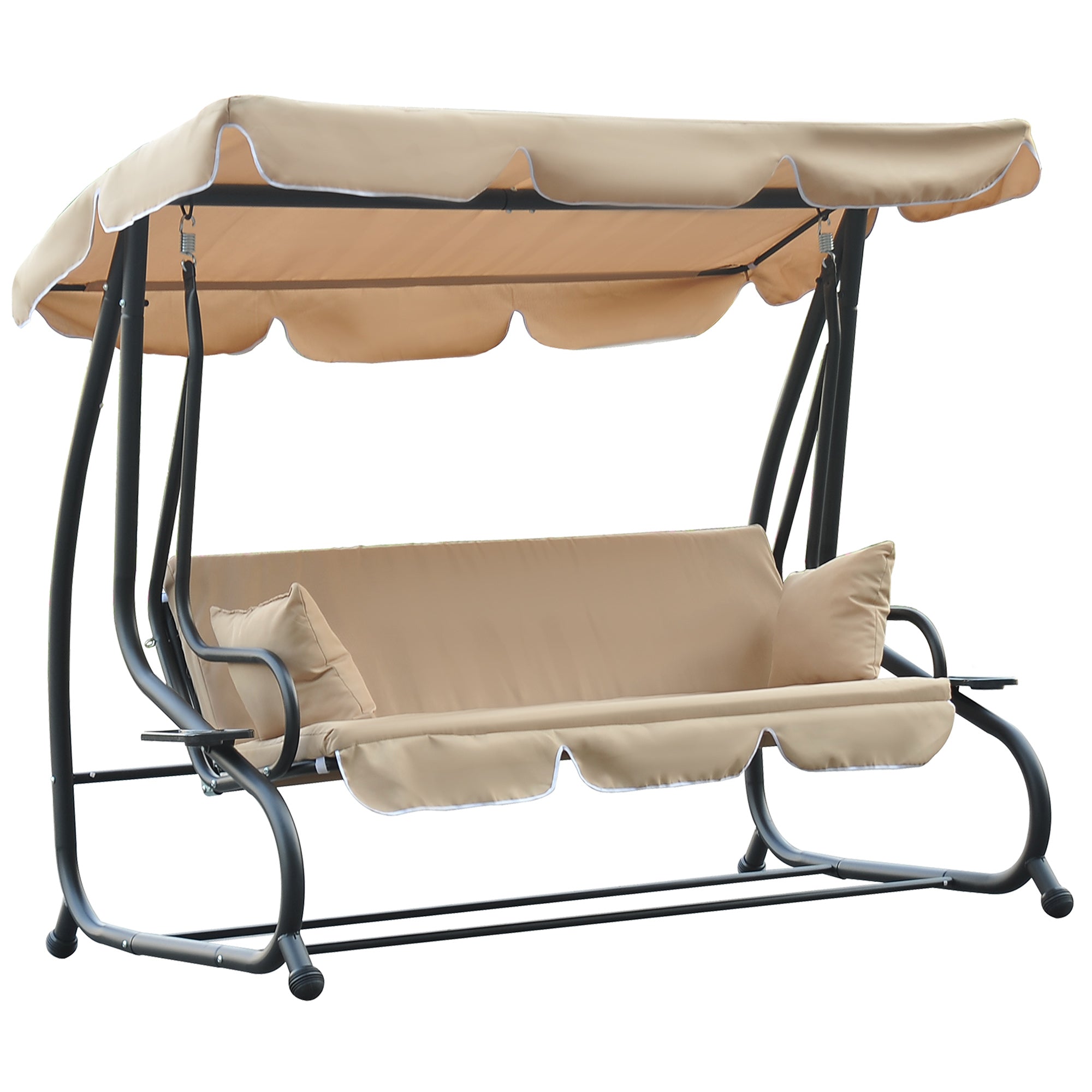 Outsunny Heavy-duty Metal 3 Seater Outdoor Swing Chair Garden Hammock Bed with Canopy and 2 Pillows Beige 