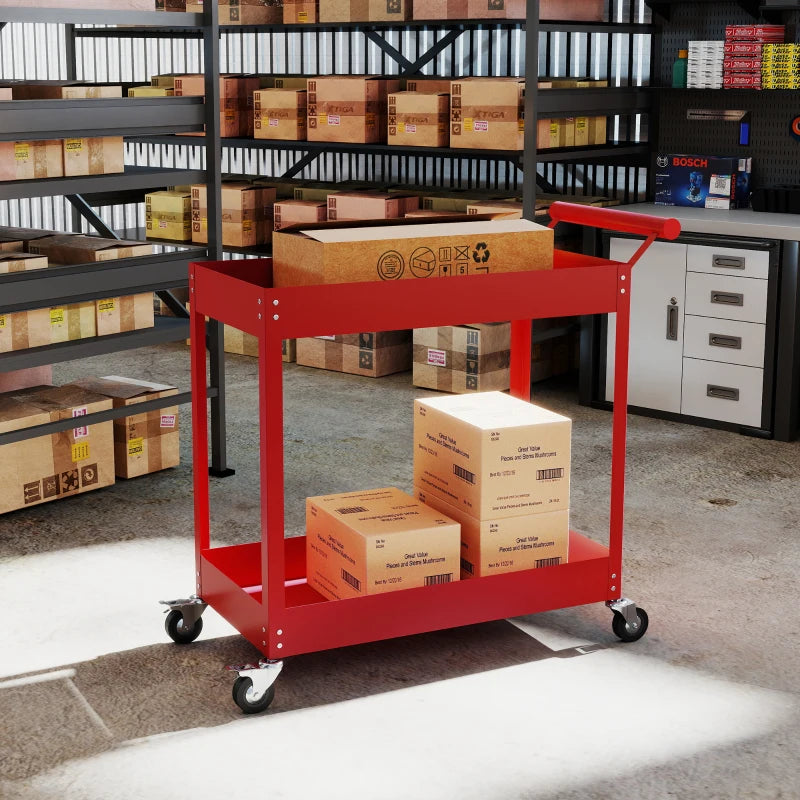 Rolling Tool Cart, 2 Tier Mobile Service Utility Cart with Wheels, Red