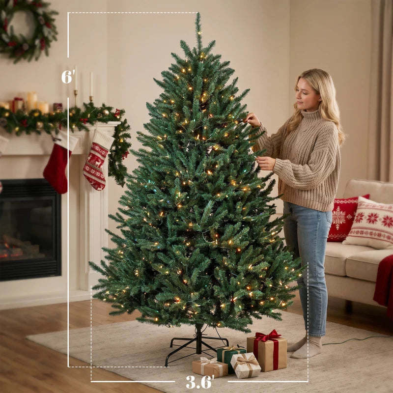 HOMCOM 6ft Prelit Christmas Tree, Colorado Blue Spruce, Easy Plug, Hinged Xmas Tree with Warm White & Multi-Color LED Lights