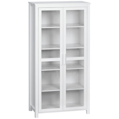 HOMCOM Tall Glass Door Pantry: 5-Tier Kitchen Storage Cabinet with Adjustable Shelves for Dining Room Organization 