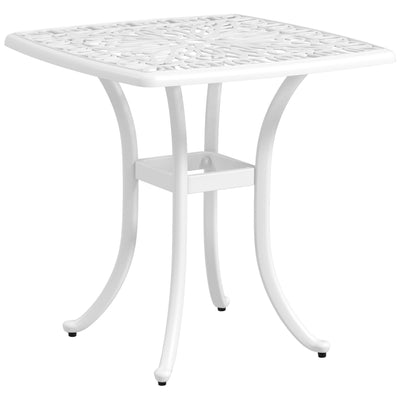 Outsunny 21" Square Cast Aluminum Outdoor End Table with Umbrella Hole Patio Side Table for Garden Balcony Poolside White 