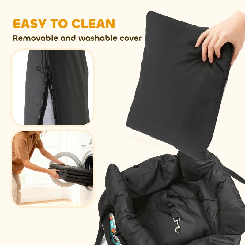 Dog Car Seat for Small Pets, Dog Booster Car Seat with Cushion and Storage Pockets, Machine Washable, Black
