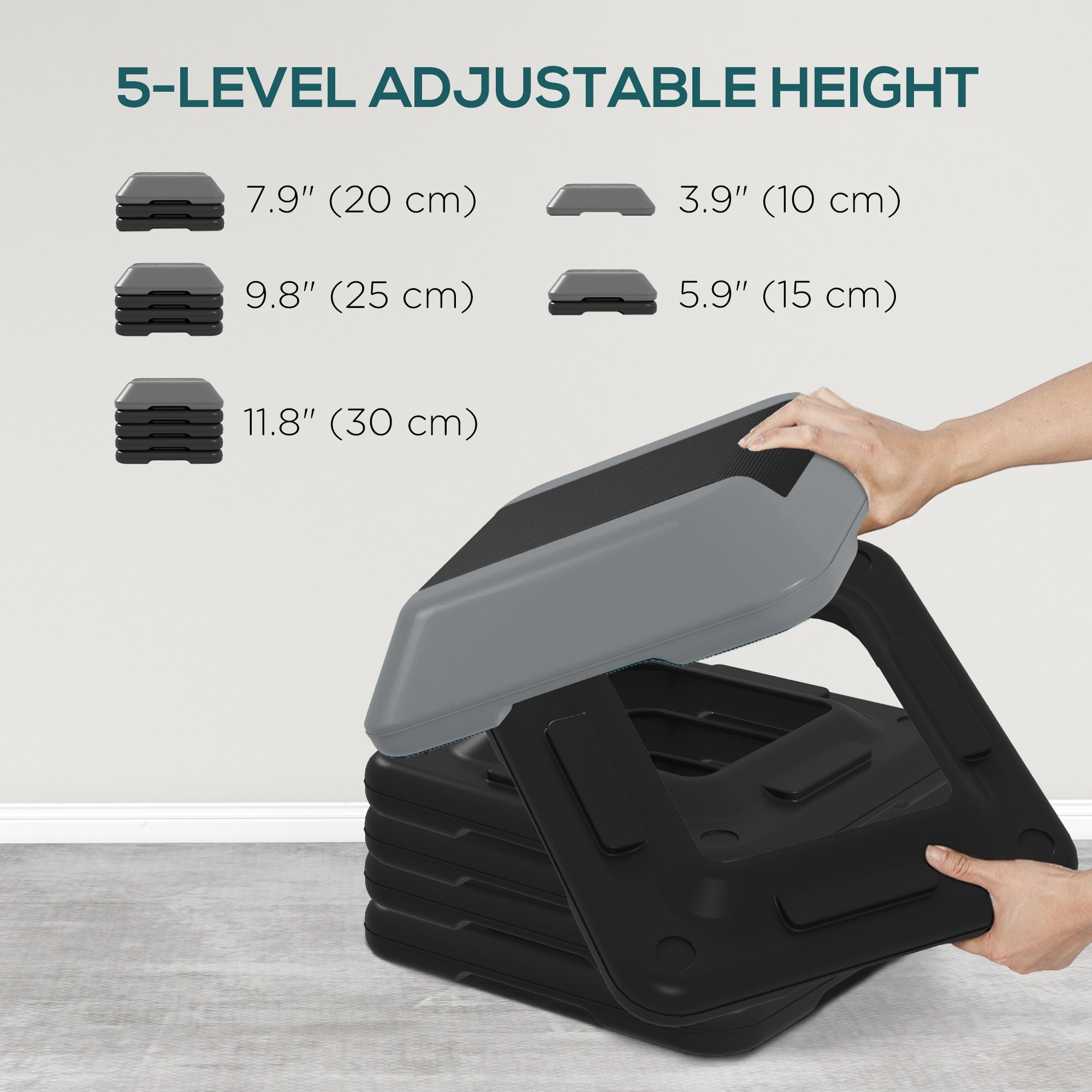 Soozier 5-Level Height Adjustable Stepper, Aerobic Exercise Step Platform, 4" 6" 8" 10" 12", Grey 