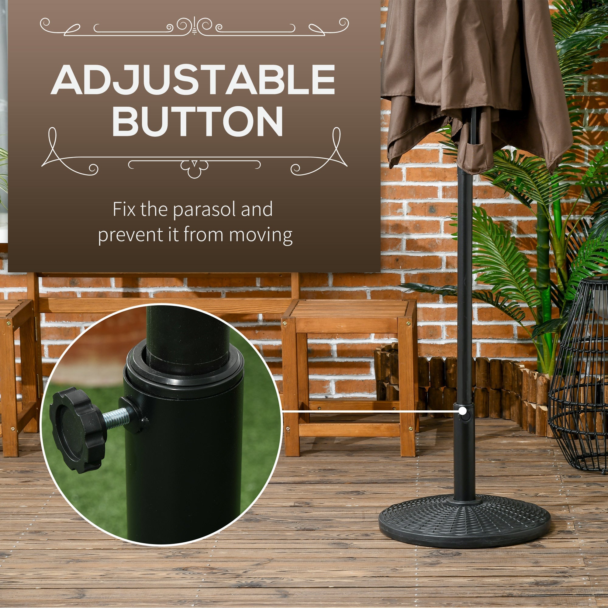 Outsunny 17.5" Round Umbrella Base Holder, 25 lbs Garden Parasol Stand with Rattan Design for Patio, Outdoor, Backyard, Black 