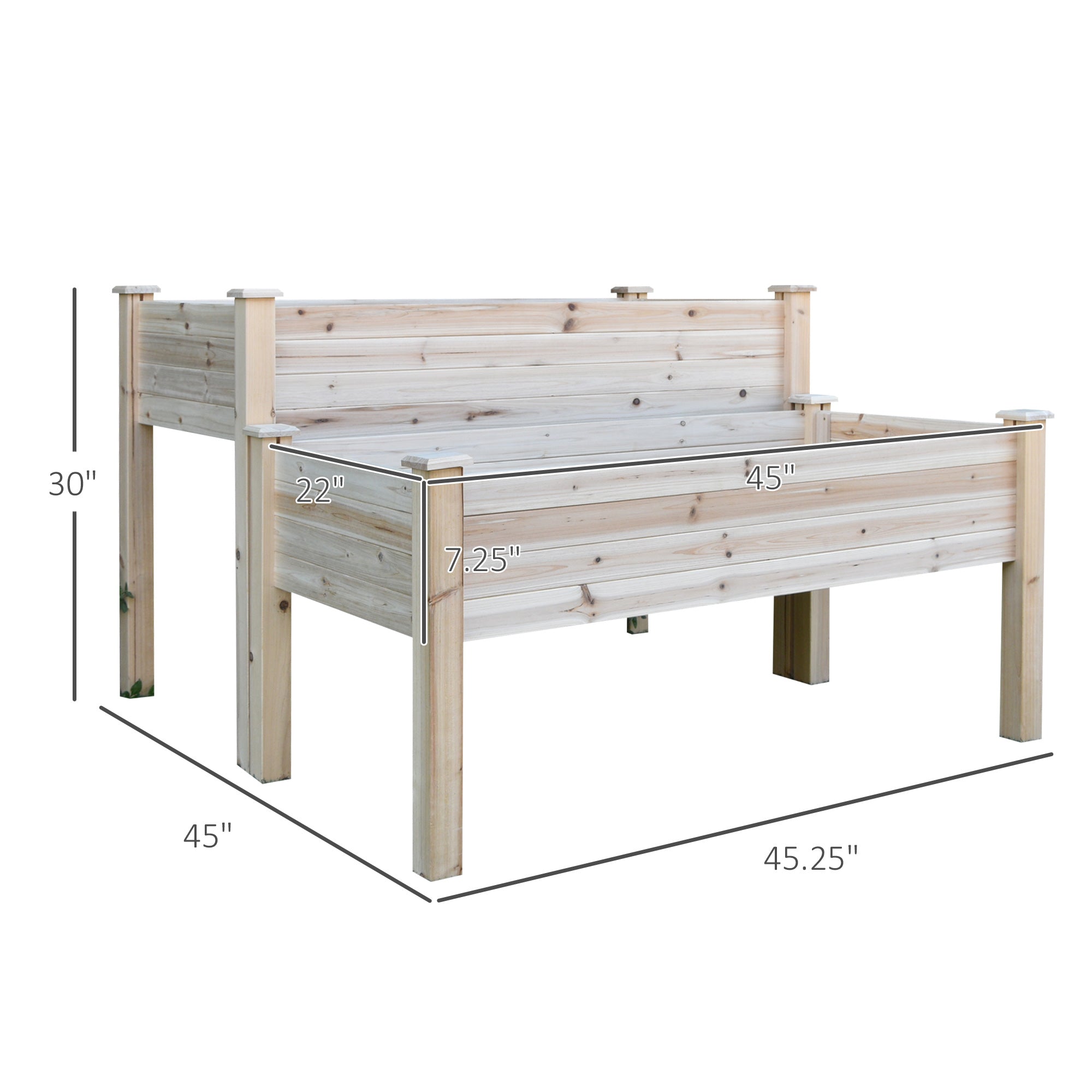 Outsunny 2-Piece Solid Fir Wood Plant Raised Bed, Flower Vegetable Herb Grow Box Stand, Garden Step Planter Stand, Free Combination 
