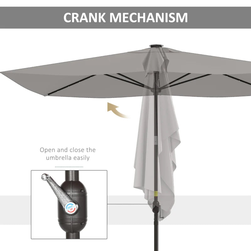6.5x10ft Patio Umbrella Tilt Aluminum Outdoor Market Parasol with Solar Powered LEDs, Crank - Light Grey