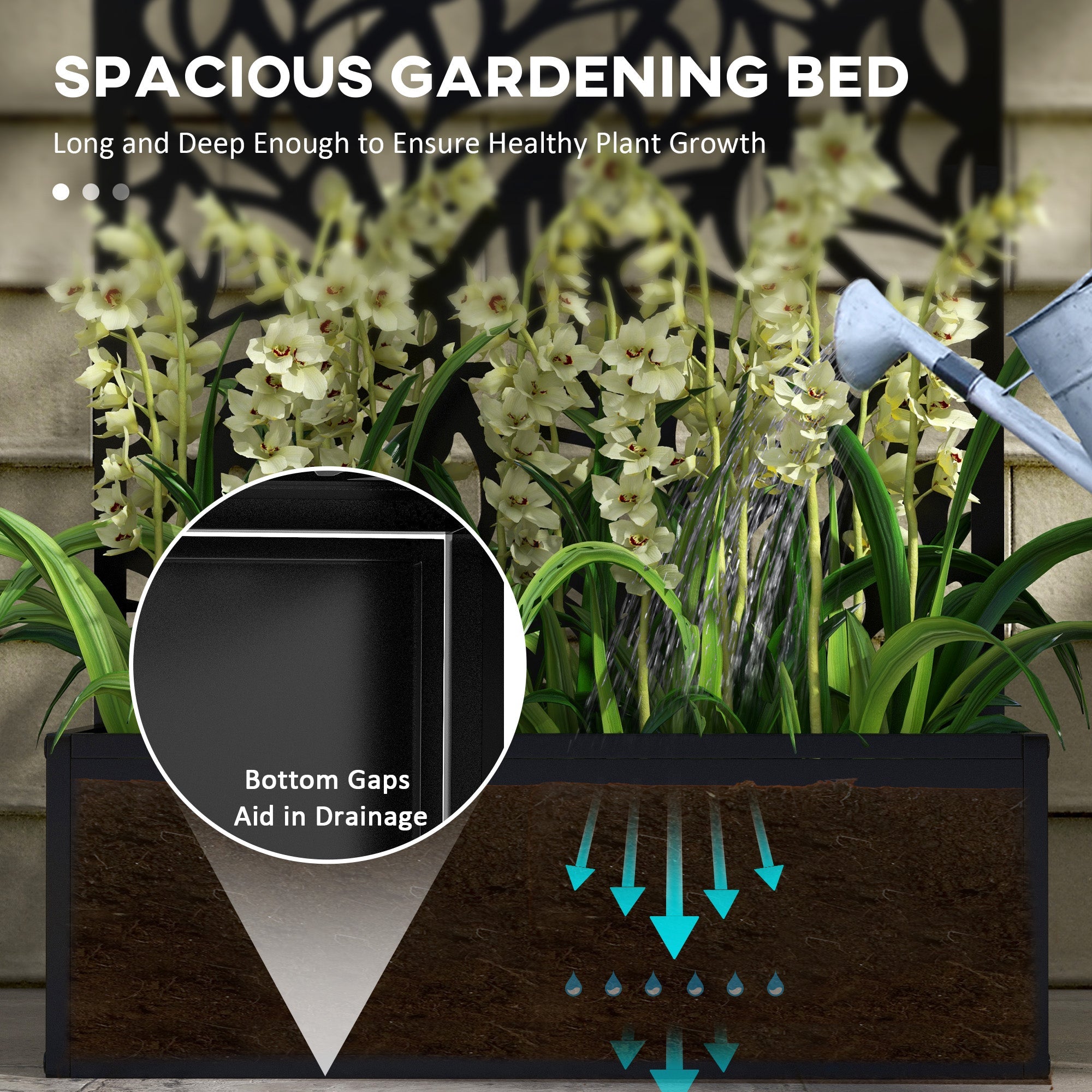 Outsunny Metal Privacy Screen with Garden Bed Freestanding or Wall-Mounted Planter Box for Outdoor Spaces 