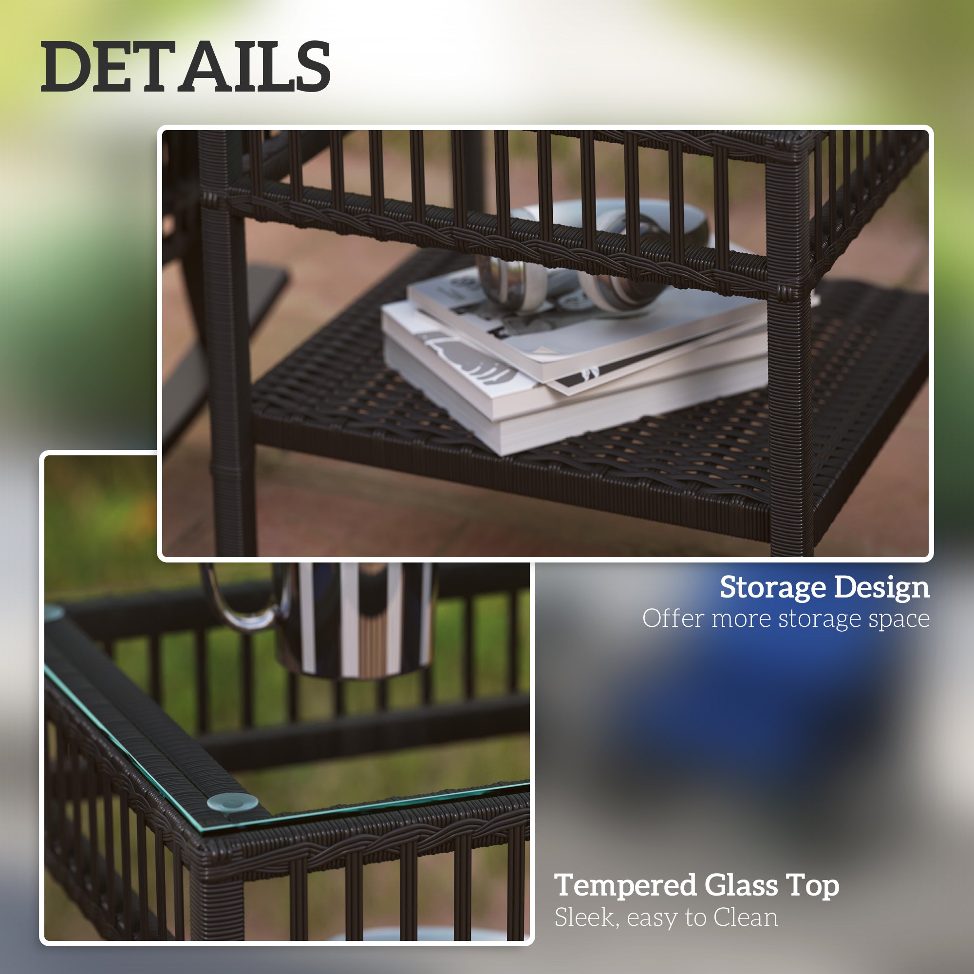 Outsunny 3 Pieces Outdoor PE Rattan Rocker Chair Set, Rocking Chair with Tempered Glass Table Top, 25"x26"x28", Dark Blue 