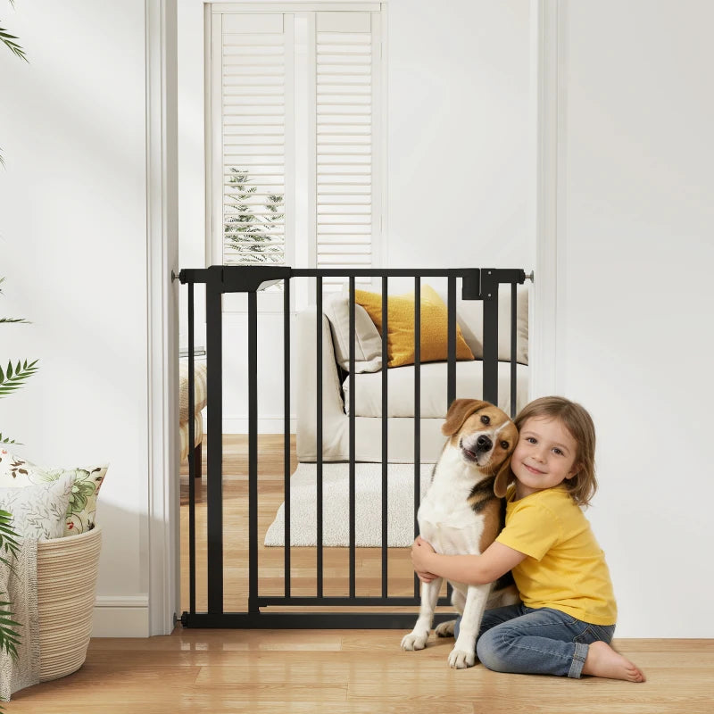 Baby Gate, Pet Safety Gate Pressure Fit, 30"-32" Wide with Two-Way Open, Auto-Close for Stair, Doorways, Hallways, Black