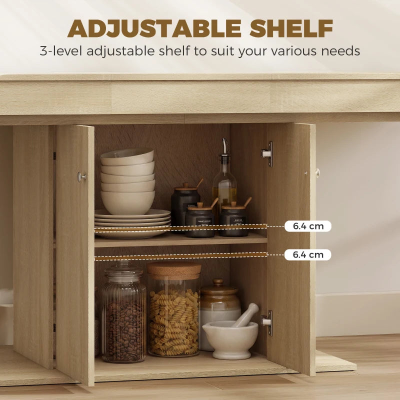 Extendable Dining Table with Storage Cabinet & Adjustable Shelf – Natural Wood
