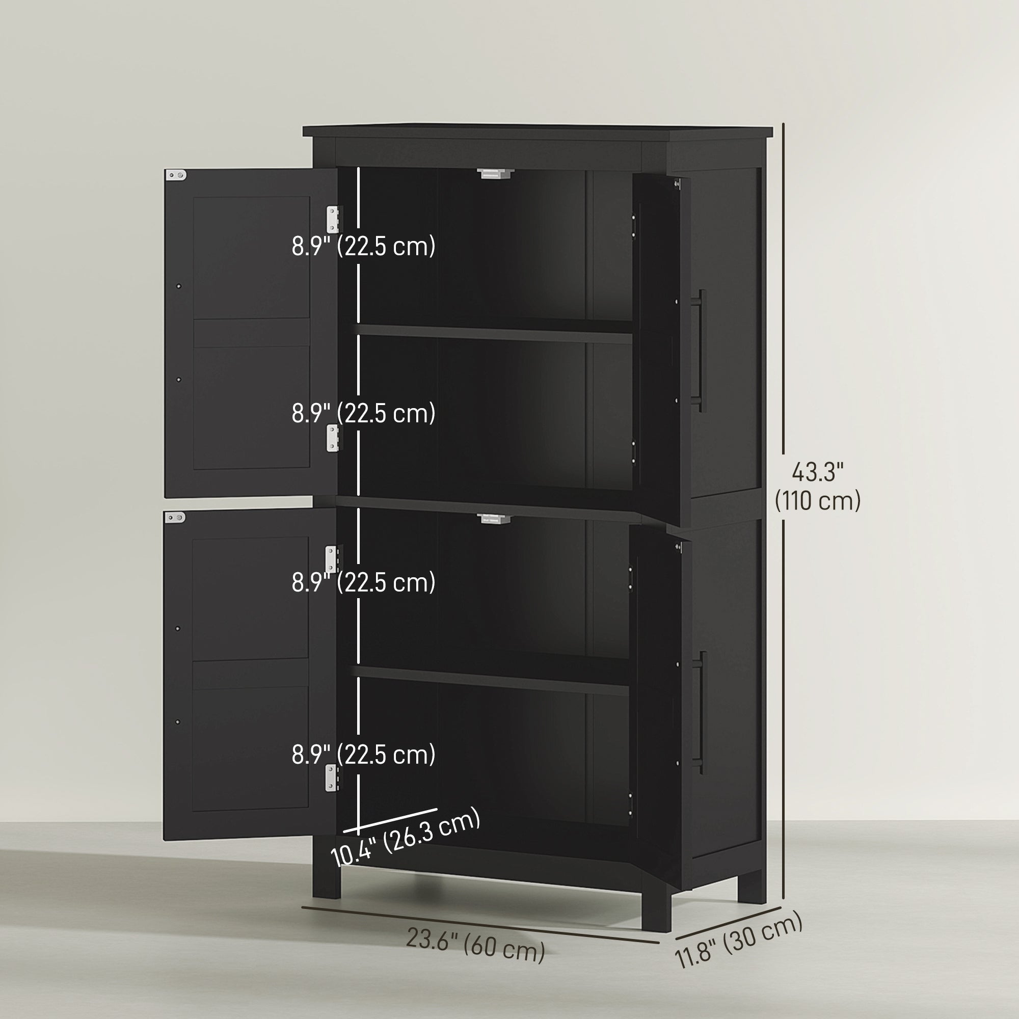 HOMCOM Farmhouse Bathroom Storage Cabinet, Bathroom Floor Cabinet with Barn Doors and Adjustable Shelf, Black 