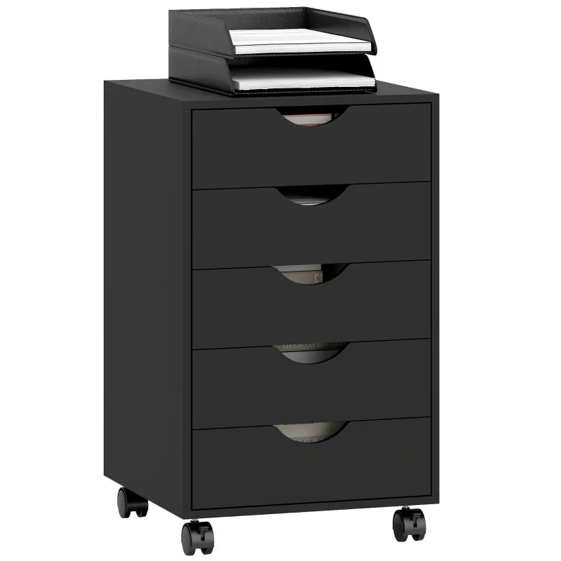 File Cabinet with 5 Drawer Wheels, 15.7" x 15.7" x 26.4", Black