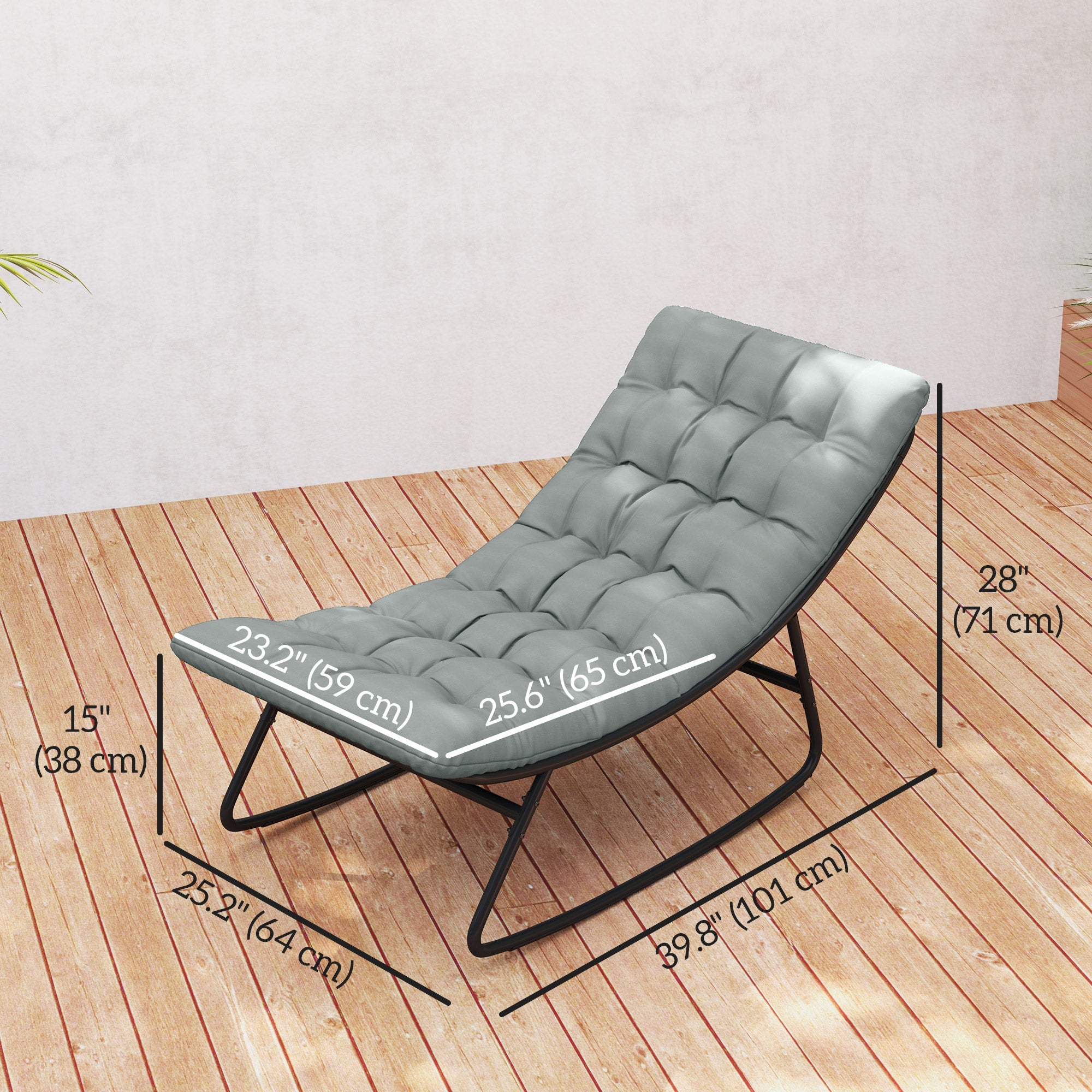Outsunny Outdoor Patio Rocking Chair Set of 2 with Cushion, Steel Frame Balcony Chair with Mesh Deep Seat for Porch, Garden, Grey 