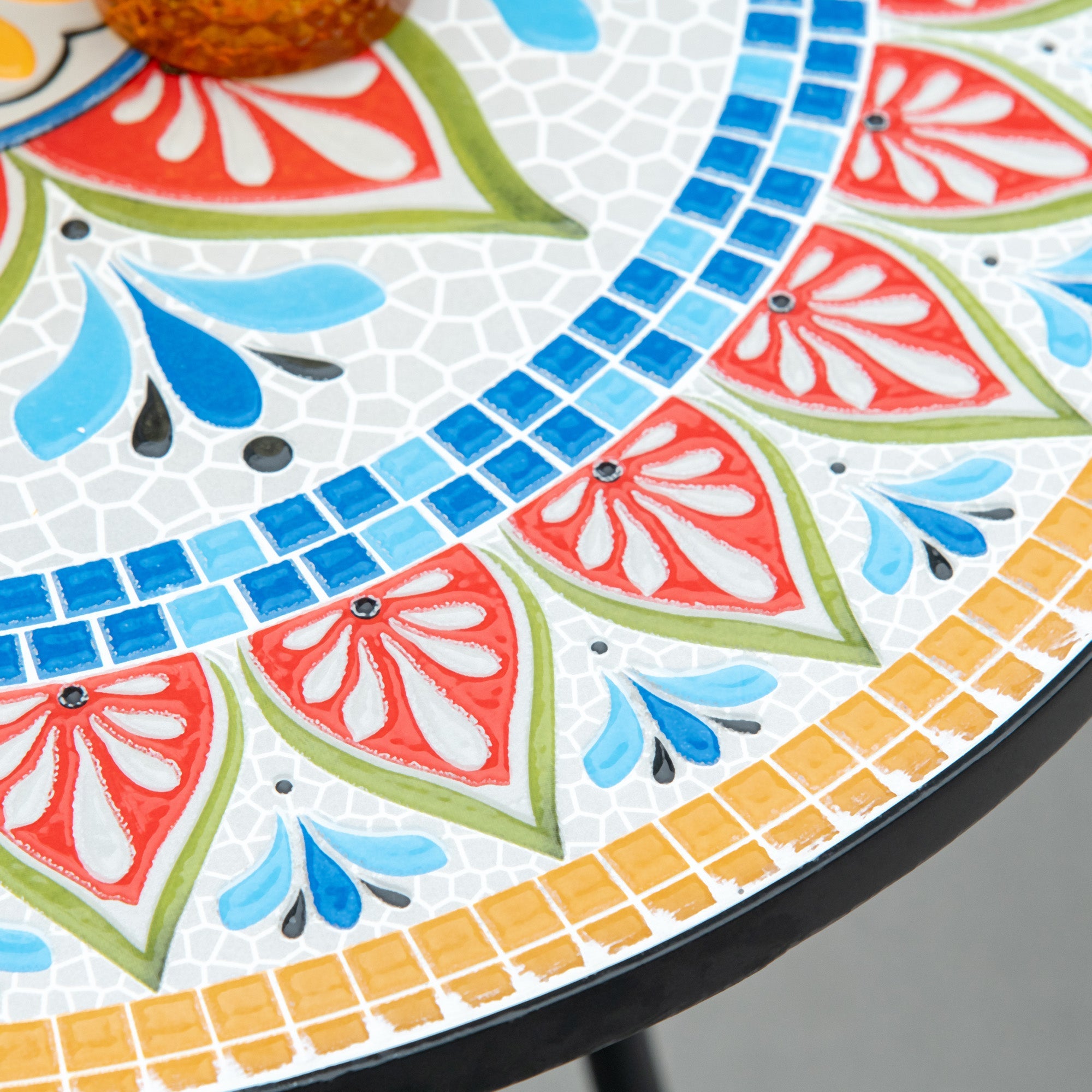 Outsunny Mosaic Patio Table, Round Coffee Table with Metal Frame, Garden Furniture for Outdoor, Poolside, Red 