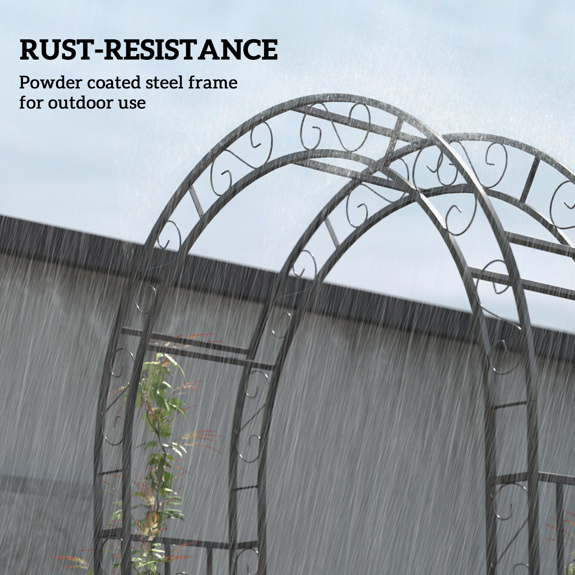 Outsunny 7.4ft Steel Garden Arch with Gate, Garden Arbor Trellis for Climbing Plants, Roses, Vines, Wedding Arch for Outdoor, Garden, Lawn, Backyard, Black 