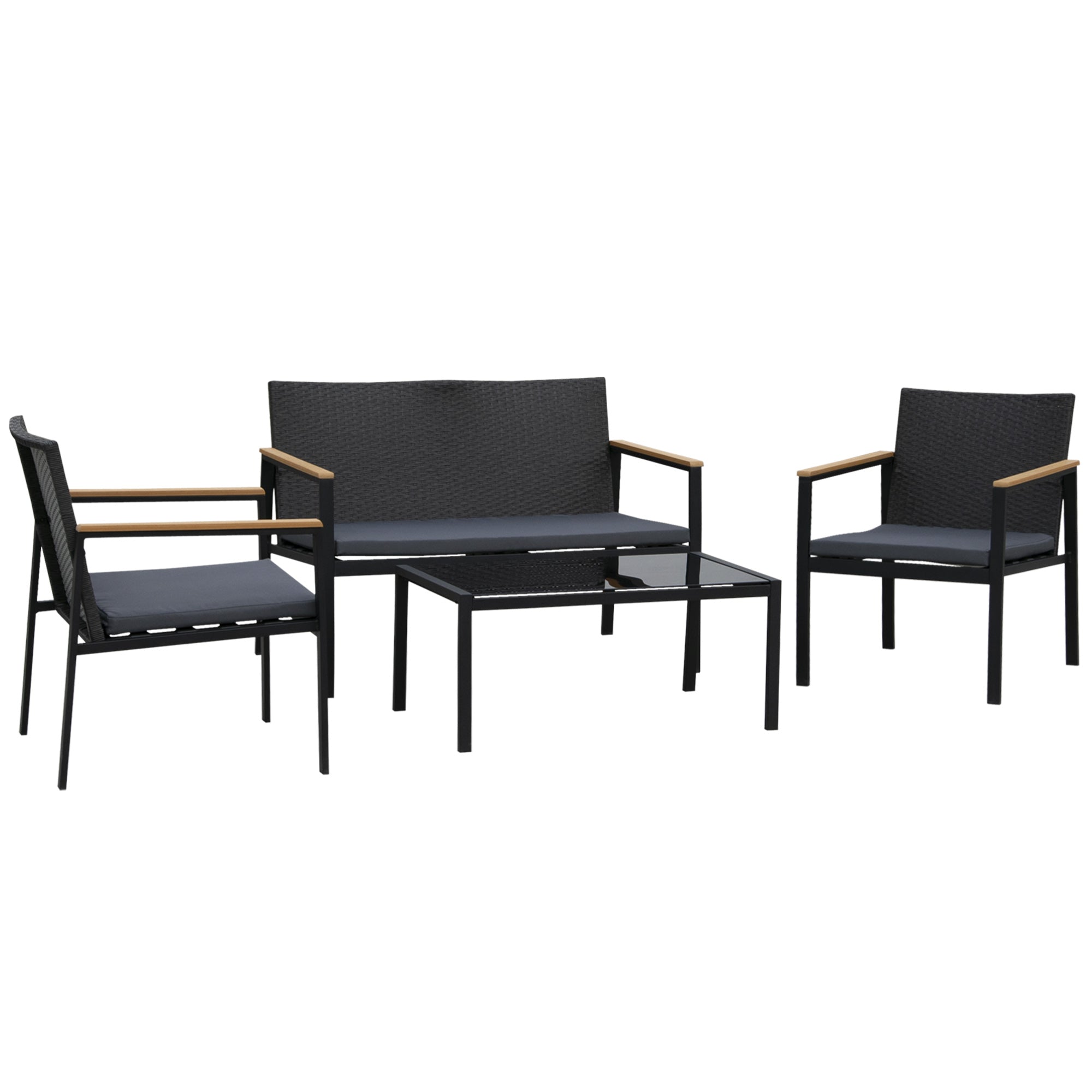 Outsunny 4-Piece Cushioned Rattan Wicker Outdoor Chair Loveseat Patio Furniture Set 