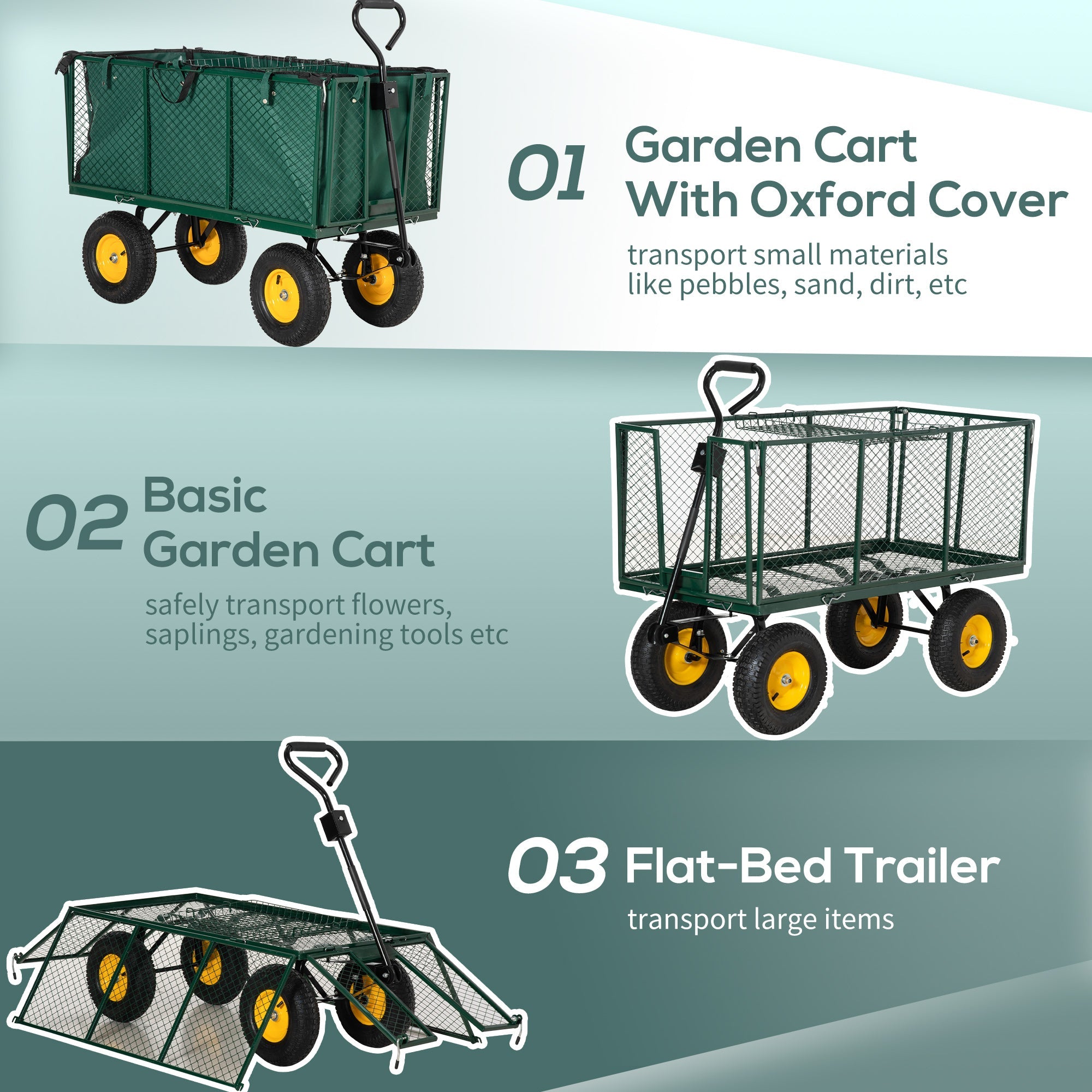 Outsunny 342L Utility Wagon Cart with Removable Mesh Sides to Convert into Flatbed for Beach Lawn Yard 