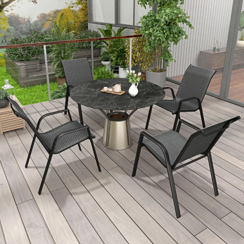 Four-Piece Stacking Rattan Outdoor Dining Chairs Set - Grey