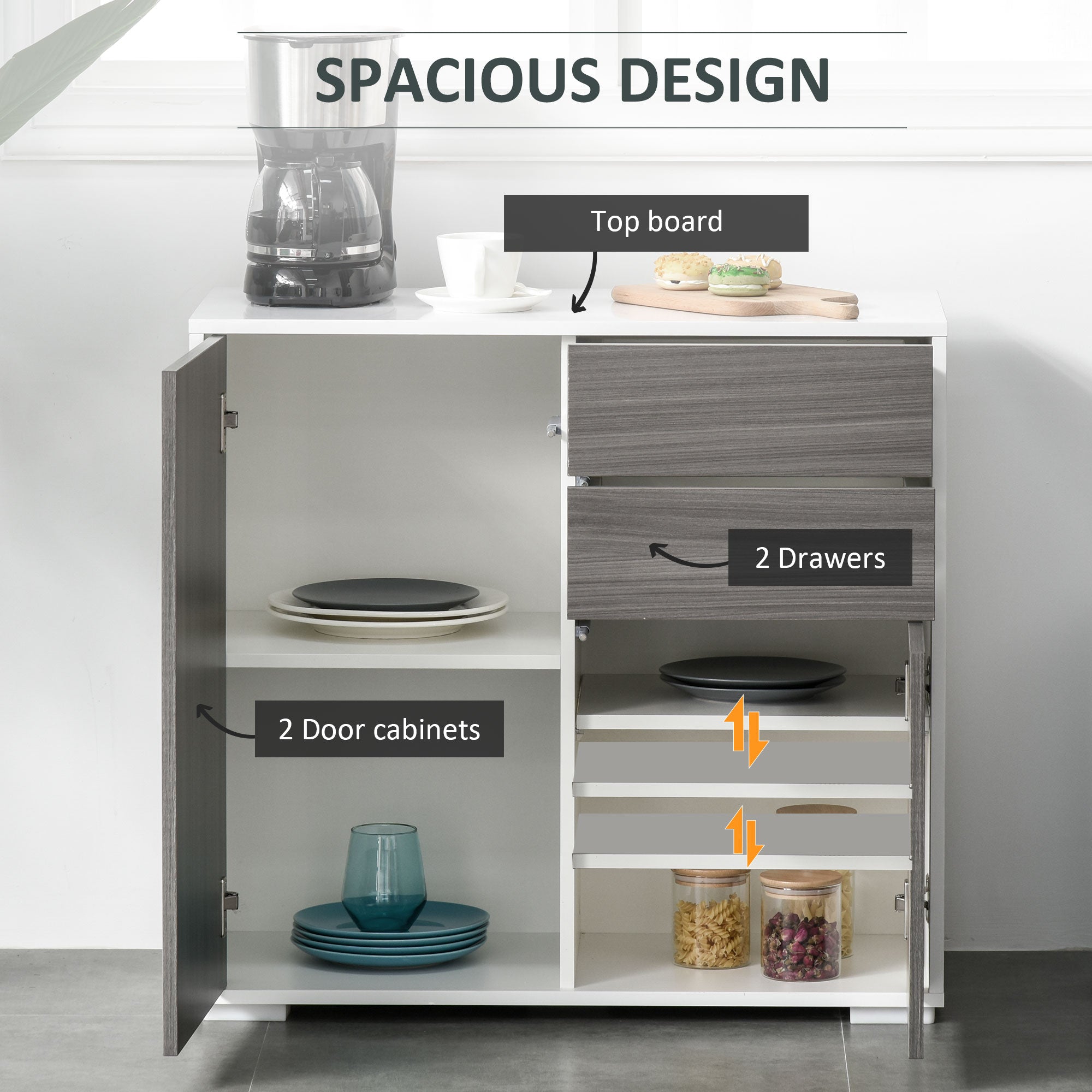 HOMCOM Dining Delight: Modern Kitchen Buffet Sideboard with Drawer Shelf, Push-Open Design for Elegant Storage, Grey Finish 