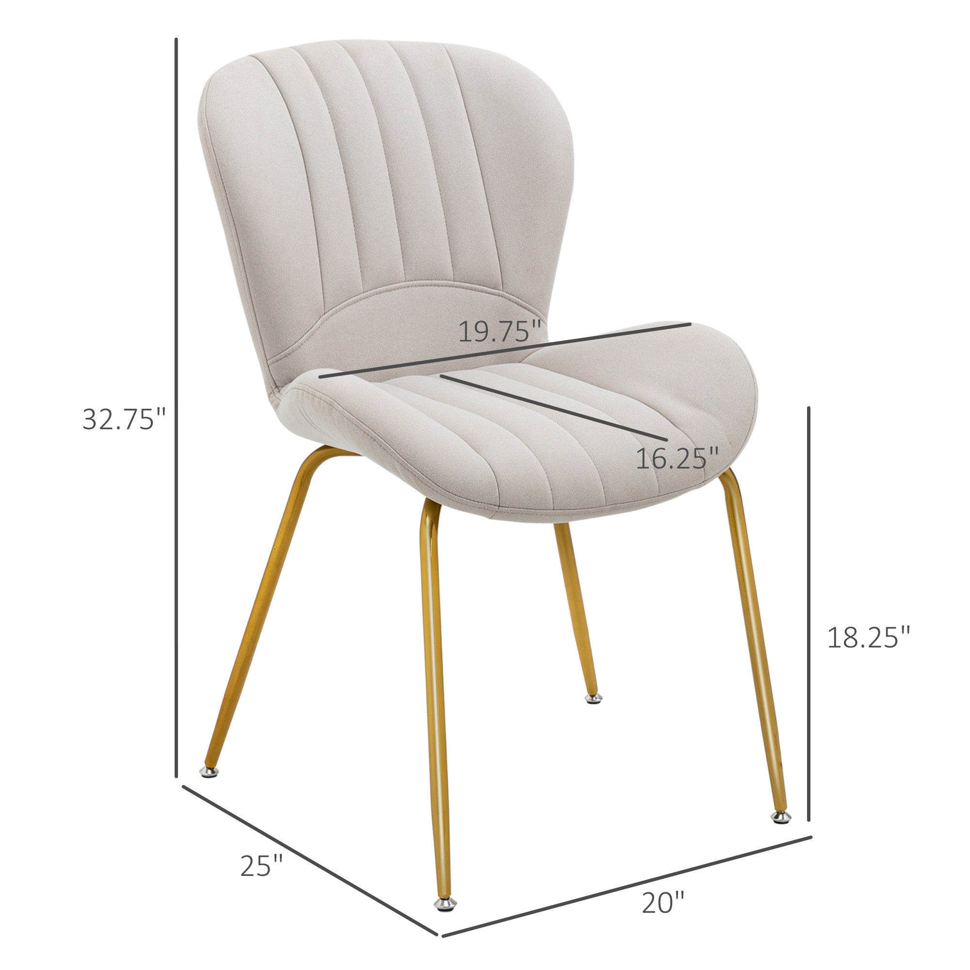 HOMCOM Dining Chairs Set of 2 Modern Accent Linen Upholstered with Cushioned Backrest Cream White for Kitchen 