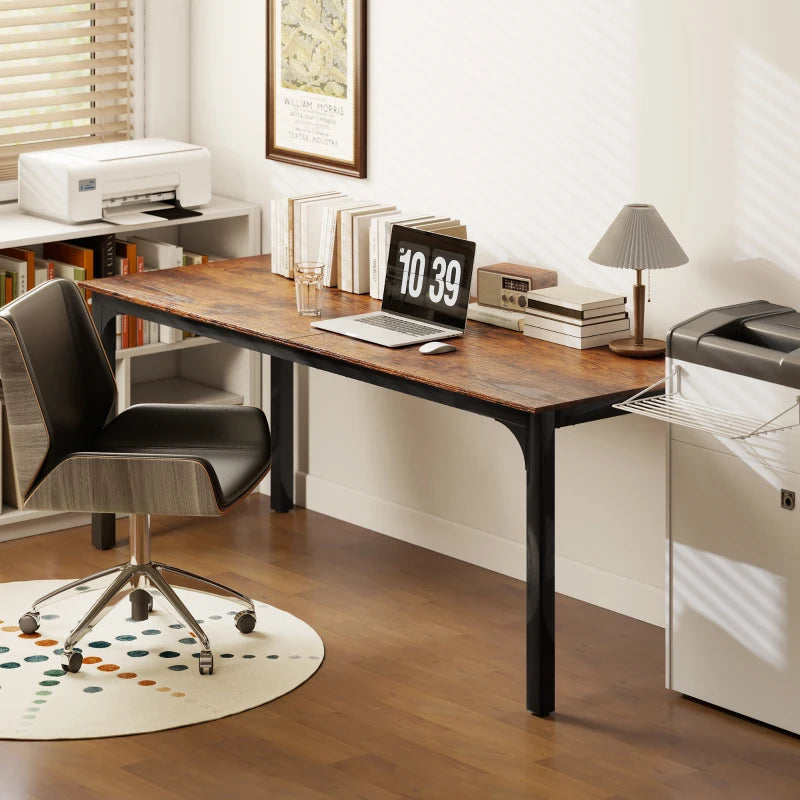 79" Computer Desk, Desktop Desk with Metal Legs, Rustic Brown