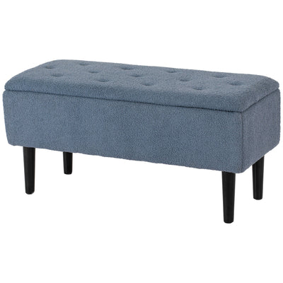 HOMCOM Modern Storage Bench, Ottoman with Storage and Lamb's Wool Upholstery for Living Room, Bedroom, Blue 