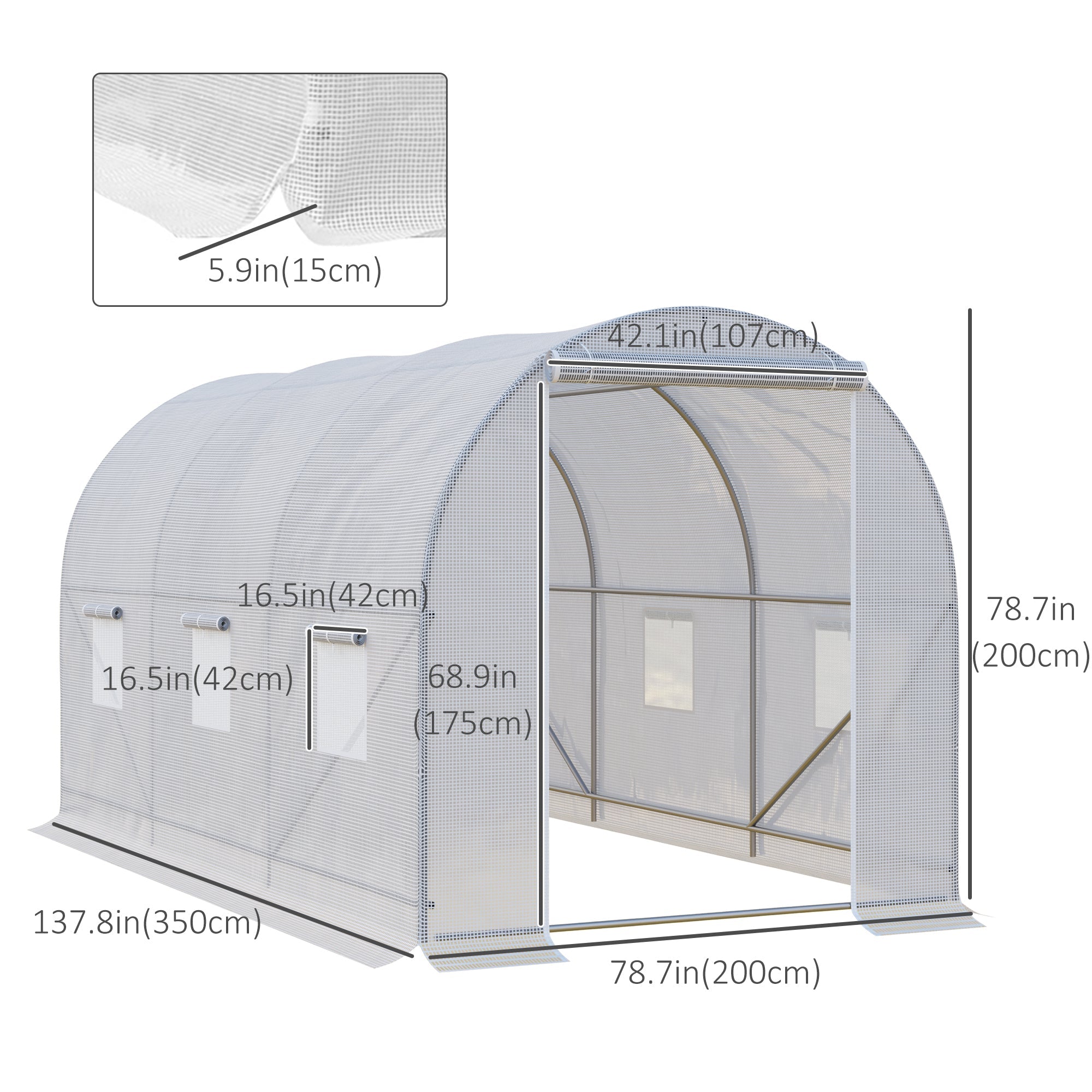 Outsunny Portable Walk-in Grow Shelter: 11.5x6.6x6.6ft with Door and Ventilation Window for Garden Plant Growing, White 