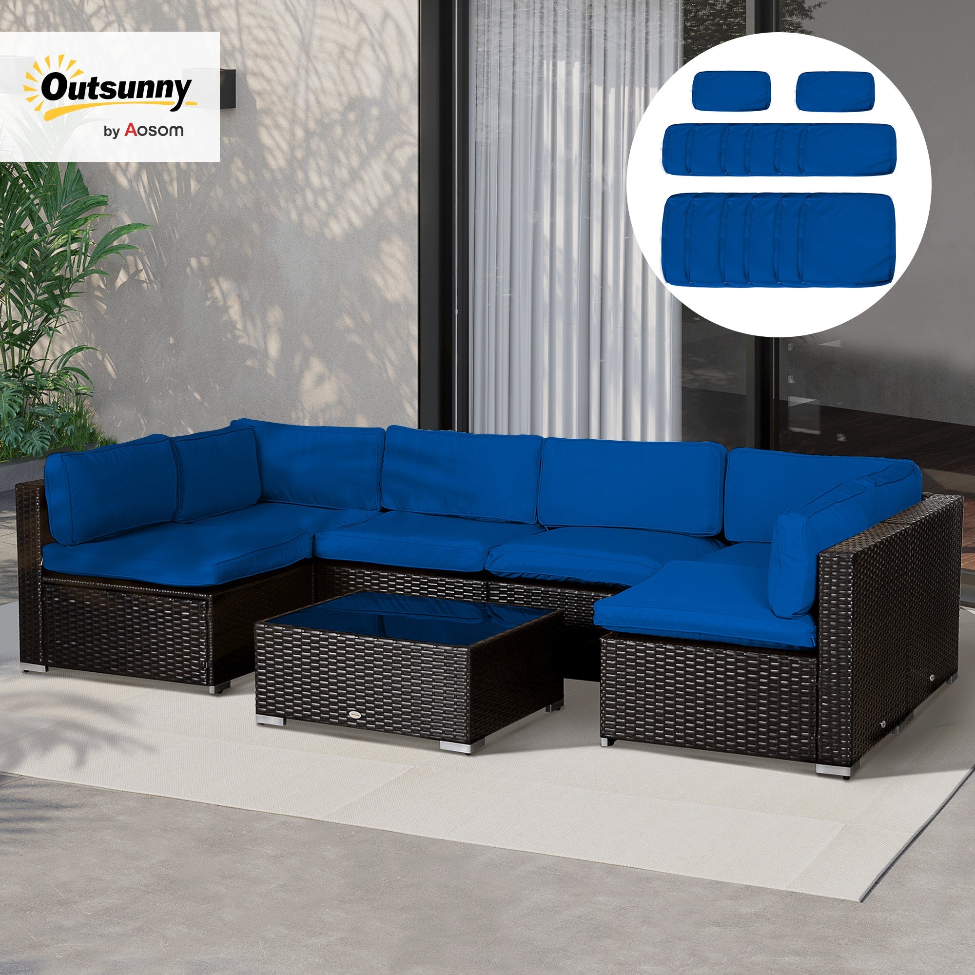 Outsunny Outdoor 14pc Patio Rattan Sofa Set Cushion Polyester Cover Replacement Set - No Cushion Included Light Blue 