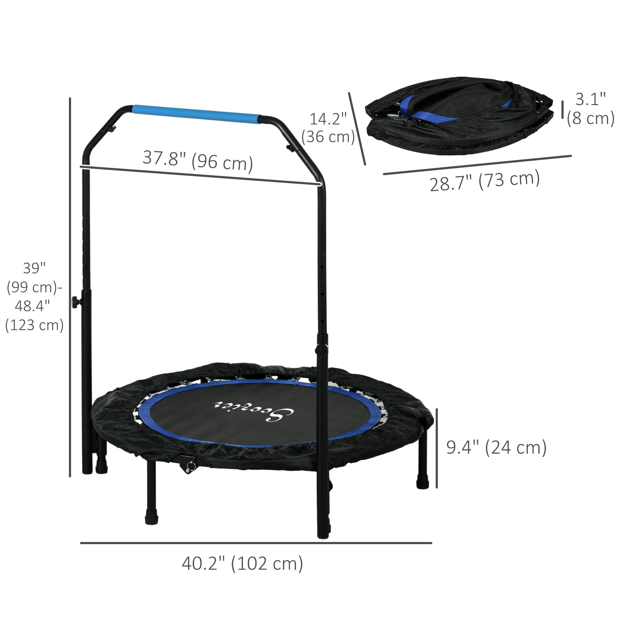 Soozier 40" Foldable Mini Fitness Trampoline, with Adjustable Foam Handle, Blue 