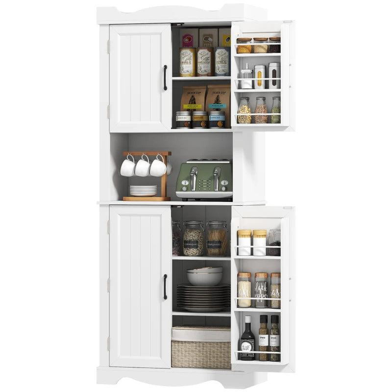 73" Kitchen Pantry Cabinet, Freestanding Kitchen Hutch with 12 Door Shelves, Adjustable Shelves, Microwave Stand, White
