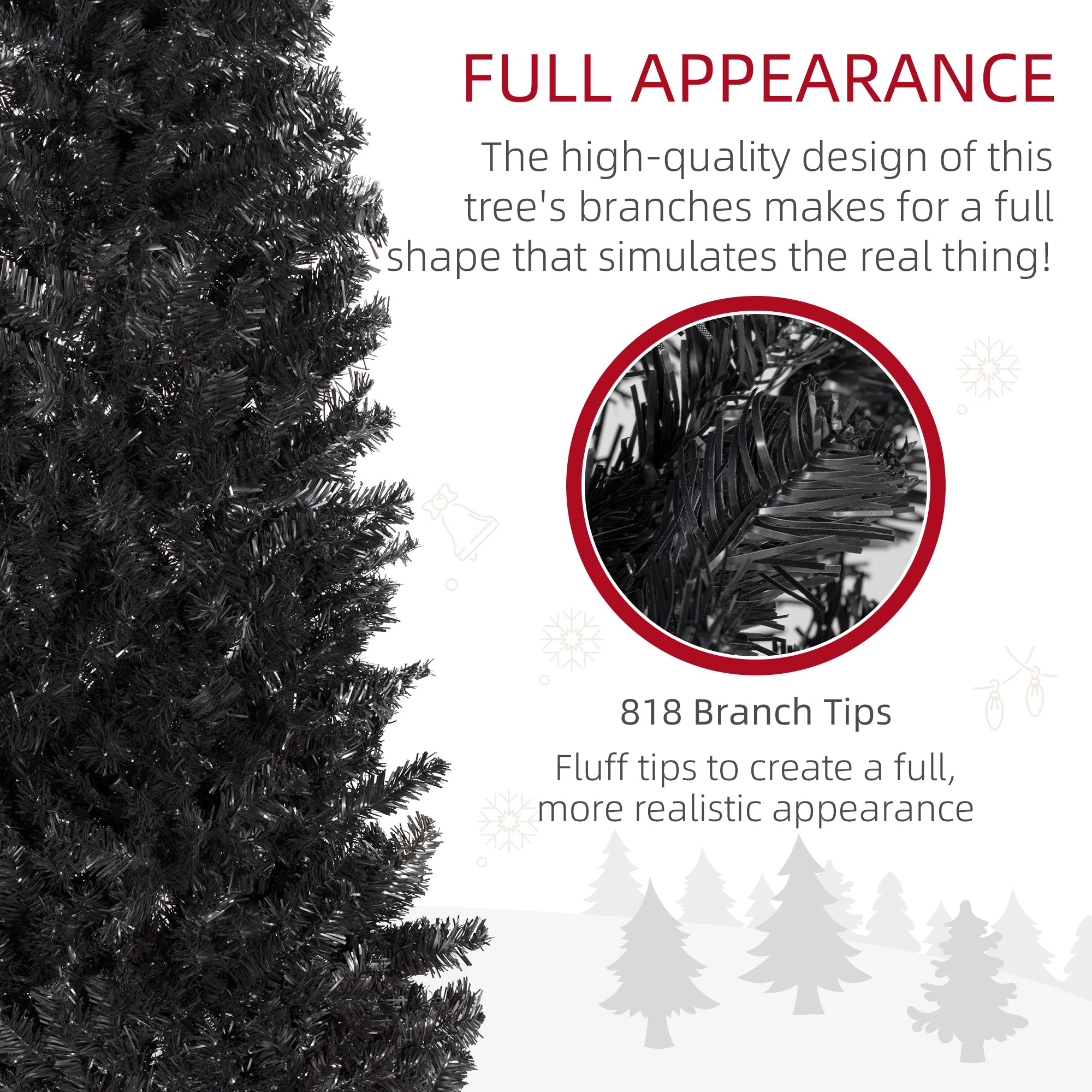 HOMCOM 7FT Pencil Christmas Tree, Artificial Christmas Tree with Automatic Open for Home Party, Black 