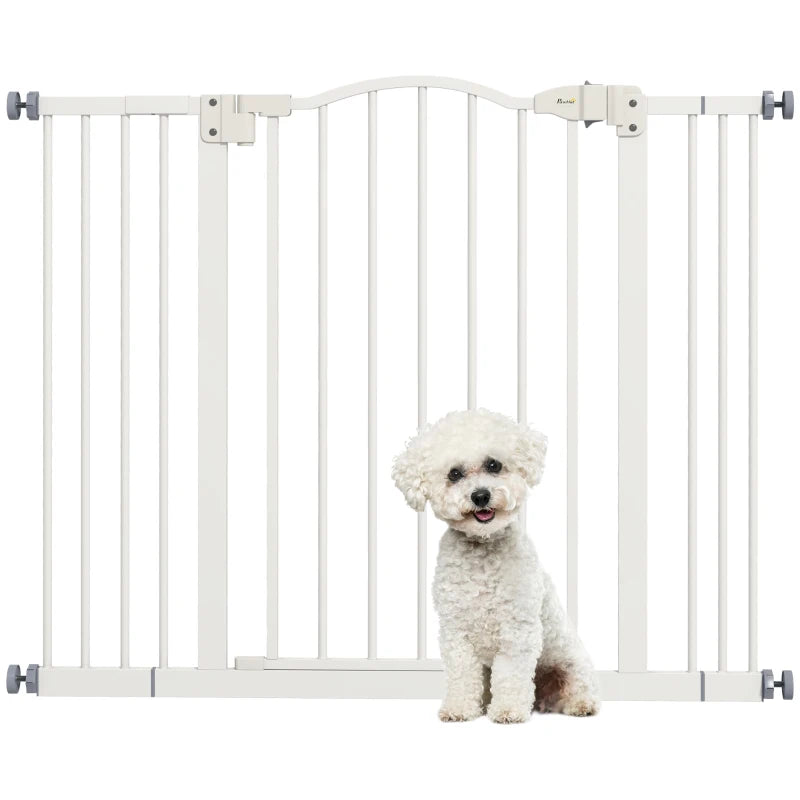 Extra Tall Dog Gate with Door, Pressure Fit, Auto Close, Double Locking for Doorways Hallways Stairs, 29"-39", White