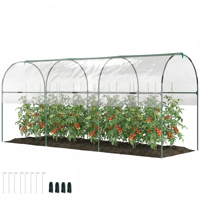 Tunnel Tomato Greenhouse with 4 Hoops and Top Tap, Pointed Bottom and Guy Ropes, 157.5" x 47.2" x 66.9", Clear
