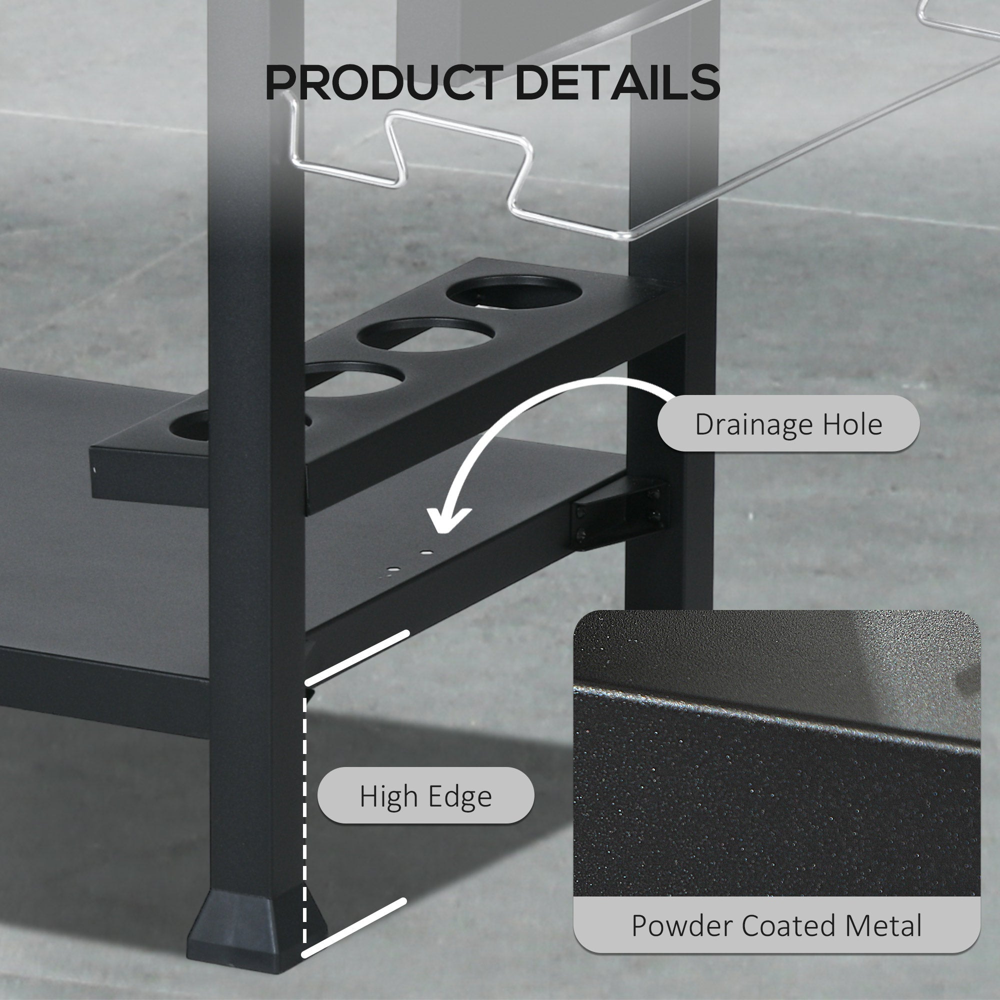 Outsunny Outdoor Grill Cart Table 3-Shelf, Foldable Side Table, Stainless Steel Top, Pizza Oven Stand, Mobile Kitchen Station 